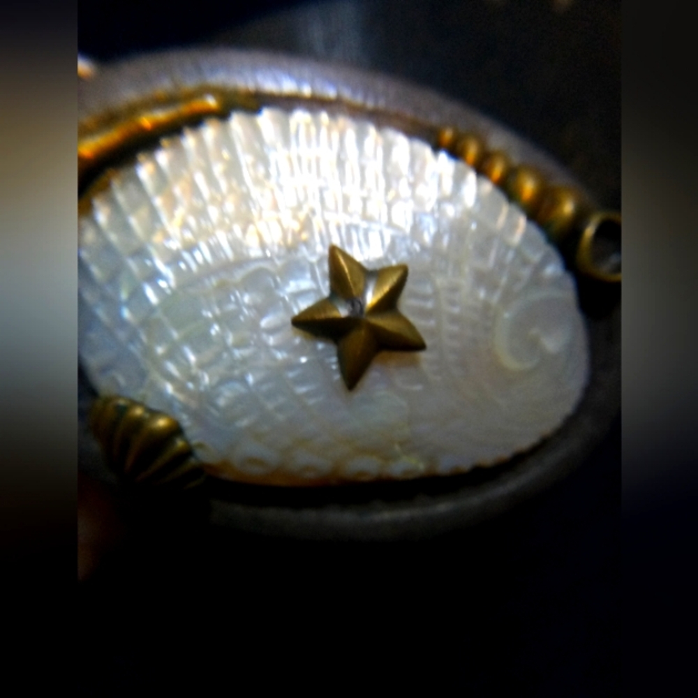 David Tallman Carved mother of pearl silver and brass belt buckle.